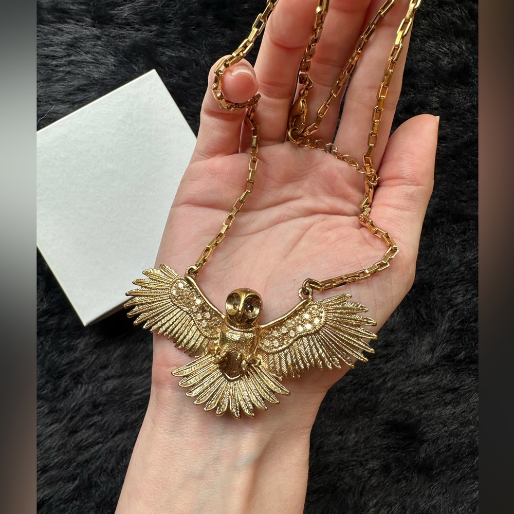 Wildfox RARE gold tone owl statement necklace